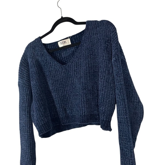 Seek The Label Blue Chenille Ribbed Knit Pullover Sweater Size M - Picture 3 of 6